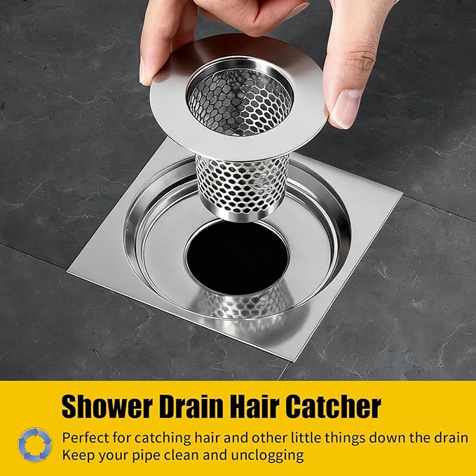 304 Stainless Steel Shower Drain Hair Catcher – Bathtub & Bathroom Sink Drain Strainer, Small Deep Basket Cover, Anti-Clog Pet Hair Catcher with Large Water Flow, Universal Tub Drain Filter Stopper