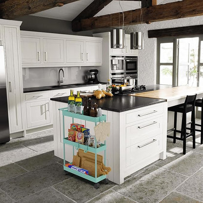 Simple Houseware 3-Tier Slim/Narrow Storage Cart with Handle, 5.5'' Wide x 27.5'' Height Rolling Organizer for Kitchen, Bathroom, Laundry Room - Turquoise