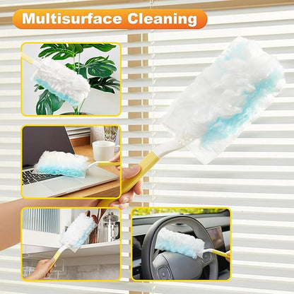 JOYMOOP Disposable Duster for Cleaning, with 1 Handles & 48 Ct Blue Heavy Duty Refills for Swiffer Feather Duster, Household Cleaning Tool for Electronics, Dusting Furniture, Blinds, Pet Hair