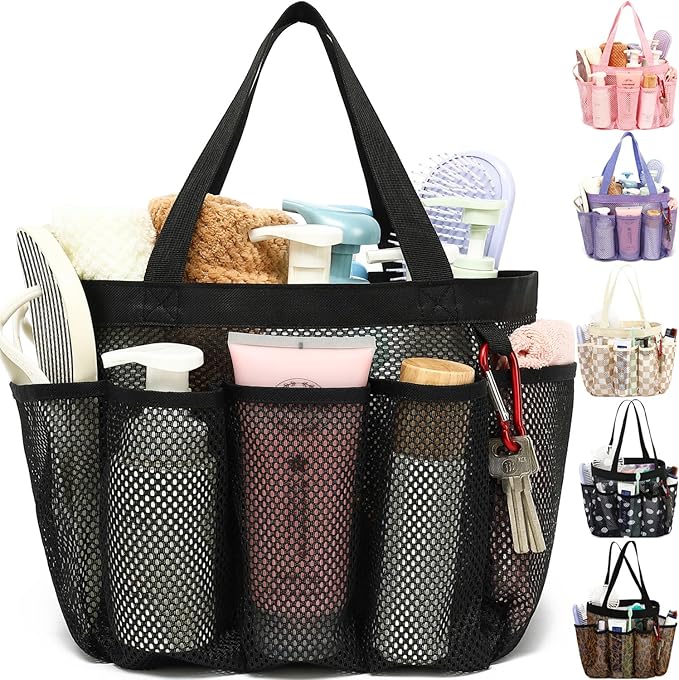 Fammart Mesh Shower Caddy Portable for College Dorm Room Essentials, 8-Pocket Large Shower Basket Tote Bag with 2 Handles for Toiletry, Bathroom, Beach, Camp, Gym