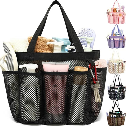 Fammart Mesh Shower Caddy Portable for College Dorm Room Essentials, 8-Pocket Large Shower Basket Tote Bag with 2 Handles for Toiletry, Bathroom, Beach, Camp, Gym