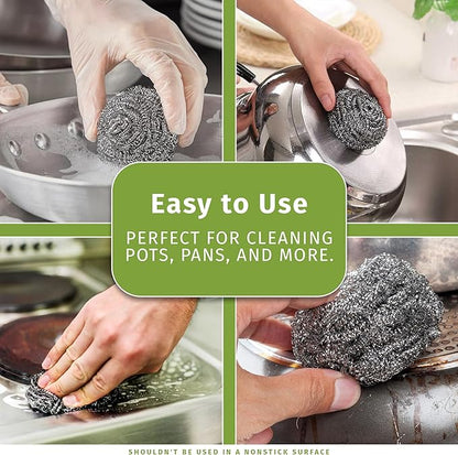 Stainless Steel Scouring Pads - 12 Pack - Steel Wool Scrubbers for Pots, Pans, Dishes & Grills