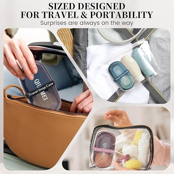 Shampoo Bar Holder Travel Case | Leakproof Soap Container with Lid & Drain Tray | Includes Silicone Strap and Soap Bag | Compatible with Kitsch Solid Shampoo and Conditioner Bars (Black, Large)