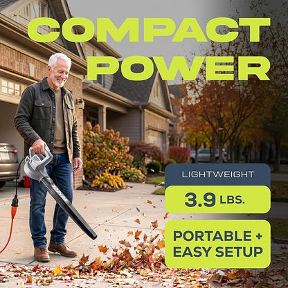 Sun Joe Corded Electric Leaf Blower Machine, 155 MPH, 260 CFM, 6-Amp Motor, Gray - Portable and Lightweight Gardening Equipment for Yard Care and Lawn Maintenance, SBJ597E-GRY