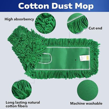 Matthew Cleaning 24'' Industrial Strength Cotton Dust Mop Refill Washable Replacement Heads for Residential & Commercial Use Fit Standard Dust Mop Frames, Hardwood,Concrete Floors Green Pack of 6