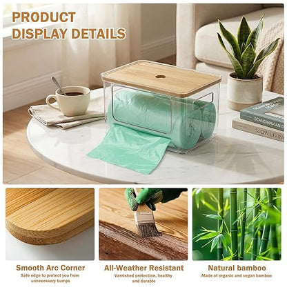Trash Bag Dispenser, Stackable with Bamboo Top – Extra Large Garbage Bag Holder & Under Sink Organizer for Kitchen, Laundry Room, Pantry Organization and Storage
