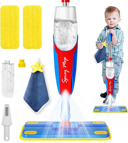 Kids Mop, Toddler Cleaning Toy Set, Mini Size Mop for Kids that Really Works, Educational and Pretend Play Montessori Toys Gift for Boys Girls