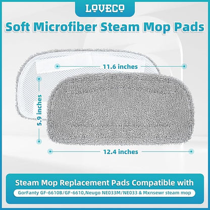 LOVECO Steam Mop Pads Compatible with GorFanty GF-6610B/GF-6610, Neugo NE033/NE033M & Mxnsewr, Washable Microfiber Steam Mop Replacement Pads for Multi-Surface Cleaning (2 Pack)