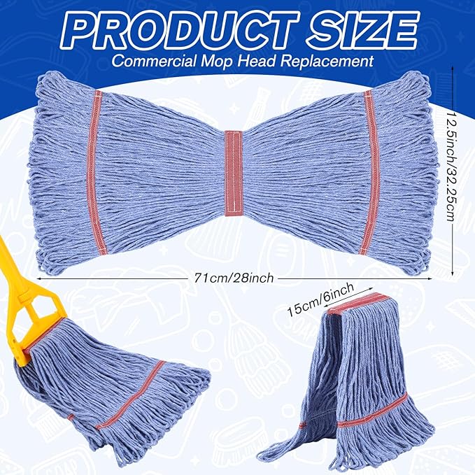 Eccliy 6 Pack Mop Heads Replacement Commercial Industrial Mop Heads Heavy Loop End Cotton String Heavy Duty Refills Wet Washable Refills for Home General Floor Cleaning (Blue,Red)