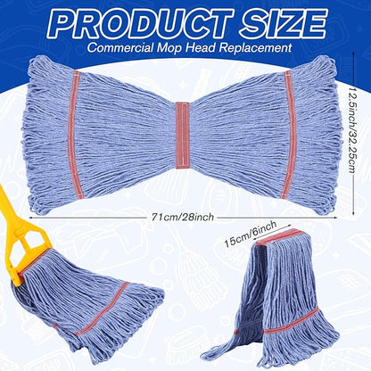 Eccliy 3 Pack Mop Heads Replacement Commercial Industrial Mop Heads Heavy Loop End Cotton String Heavy Duty Refills Wet Washable Refills for Home General Floor Cleaning (Blue,Red)