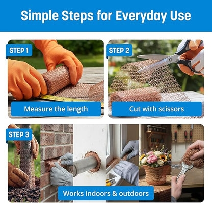 Coldbreak Copper Mesh Rodent Control – 5" x 100' Rustproof Copper Wool Roll for Wall Hole Filler, Rodent Control, Bat & Snail Blocker – Perfect for Hole Sealing, Gardening & Water Pipe Openings
