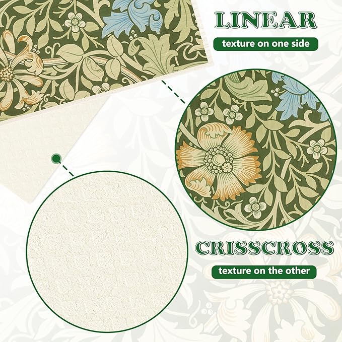JarThenaAMCS 6 Pcs William Morris Swedish Dishcloths Vintage Greenery Floral Kitchen Towels Botanical Reusable Cotton Absorbent Dish Towels for Home Housewarming Cleaning, 7 x 8 Inch