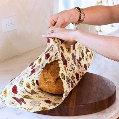 Bee's Wrap Beeswax Wraps for Food - Pack of 2 Bread Wraps - Meadow Magic & Honeycomb - Plastic Free Made in USA Reusable Bread Storage Bags - Organic & Sustainable Sourdough Bags