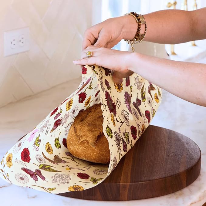 Bee's Wrap Beeswax Wraps for Bread - Beeswax Bread Wrap for Sourdough & Bread Storage - Plastic Free Made in USA Reusable Natural Food Wrap - Meadow Magic