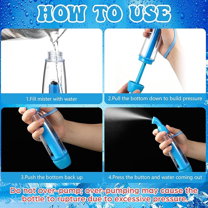 1 Pcs Summer Mister Spray Bottle Set Pump Personal Mister Cooling Spray Bottles with Carrying Loop Water Refillable Empty Plastic Portable Misting Sprayers for Outdoor Camping Hiking (Blue)