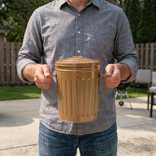 Plexon 2 Gallon Small Metal Trash Can with Lid Bathroom Garbage Can with Lid Bathroom Trash Can for Bedroom Office Kitchen Indoor Waste Basket, Round Powder Coated Brown