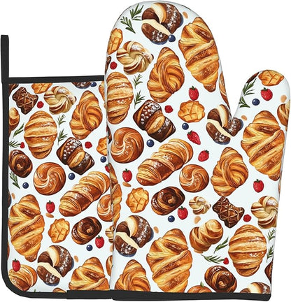 Oven Mitt and Pot Holders Sets - Food Oven Gloves Hot Pads Set of 2 Bread Kitchen Mitts for Cooking BBQ Baking Grilling