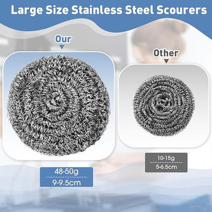 Roshtia 40 Pcs Stainless Steel Scrubber Bulk Large Steel Wool Scrubber 50 Gram Stainless Scourers Sponges Scouring Pads for Cleaning Dishes, Stoves, Pots, Pan, Cooker Hoods