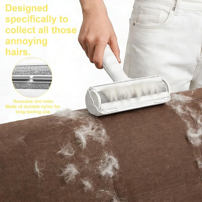 2-in-1 Pet Hair Remover Set – Grooming Mitt & Self-Cleaning Lint Roller for Dogs & Cats, Reusable Electrostatic Brush for Furniture, Carpet, Car Seat, Bedding & Clothes