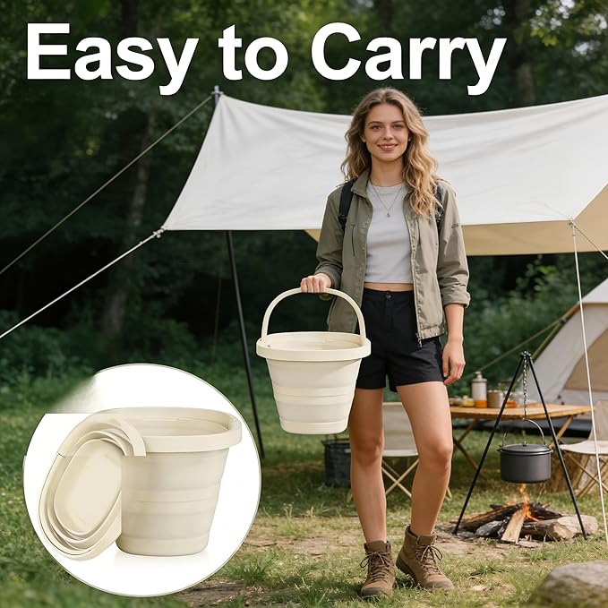 2.6 Gallon (10L) Collapsible Bucket, Large Capacity, Portable Foldable Water Pail for Outdoor Garden Cleaning, Car Washing, Camping, Fishing