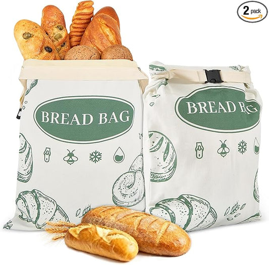 2 Pack Zippered Beeswax Bread Bags 17×13 Inch Large Cotton Sourdough Bread Bags Reusable Bread Storage Bags for Homemade Bread Freezer Safe for Bagel Croissant & Baguette Kitchen Baking Supplies