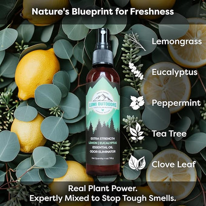 Lumi Outdoors Natural Shoe Deodorizer Spray (700+ Sprays) - Odor Eliminator for Smelly Shoes, Sneakers, Boots, Cleats & Foot Odor - Essential Oil Formula, Lemon Eucalyptus
