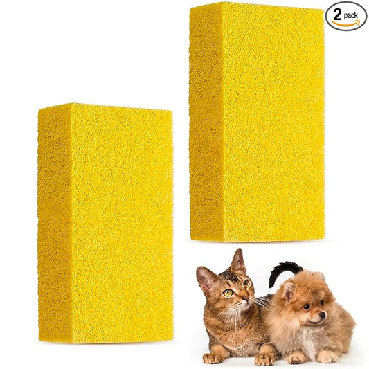 2 Pack Pet Hair Remover Sponge Cat and Dog Hair Sponge Rubber Pet Fur Lifter Removal Tool, Remove from Furniture, Carpet, Bedding, Clothing, 6.26 x 3.28 x 1.89 Inch (Yellow)