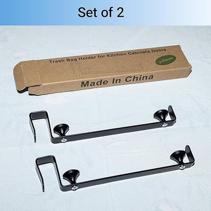 Large Trash Bag Holder for Kitchen Cabinets Doors, Under Sink Plastic Bag Hooks, Stainless Steel Garbage Bag Holder, Kitchen Trash Waste Cans (Black)