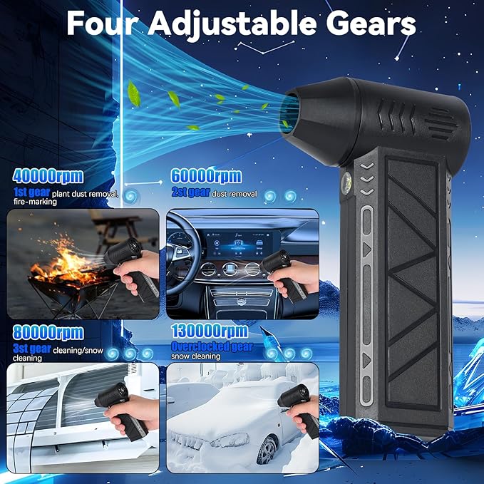 Snow Whiz 2026 Upgrade LED Turbo Snow Blower, 3 Gear Electric Air Blower for Car, Home, Keyboard