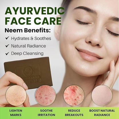 Neem Soap Bars [4.5 oz x 3 Pcs.] Organic Ayurvedic Soap for Face & Body with Neem, Castor Oil & Coconut Oil – Cold Process, Plastic-Free, Herbal Cleansing