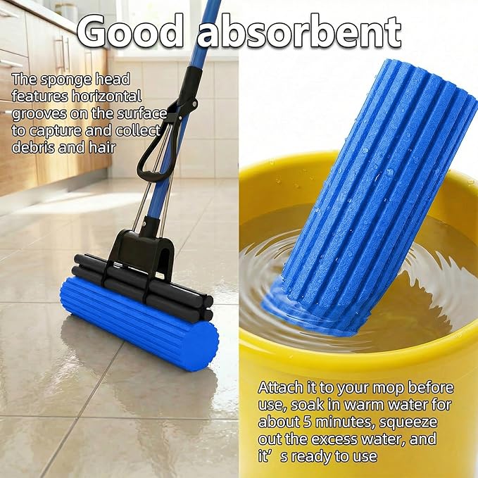 12 Pcs Roller Mop Refill Blue PVA Sponge Mop Head Replacement Bulk Absorbent for Business Garage Home Kitchen Bathroom Cleaning