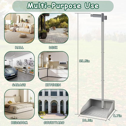 Metal Dust Pans with Long Handle,Heavy Duty Dust Pan with Handle,Upright Stand Up Dustpan with Dust Pan Teeth to Clean Hair for Home Kitchen Office Lobby Floor Garden