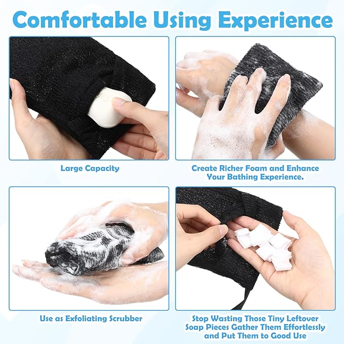 Talltalk 24 Pcs Soap Bar Bag Exfoliating Soap Saver Loofah Pouch for Body Scrubber Shower Sponge Mesh Bar Foam Lather Pouch for Women Men Bath Shower Travel Home (Black)