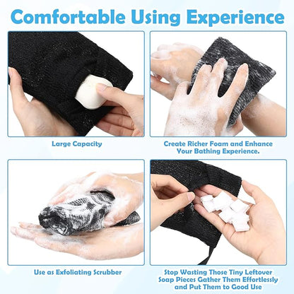Talltalk 24 Pcs Soap Bar Bag Exfoliating Soap Saver Loofah Pouch for Body Scrubber Shower Sponge Mesh Bar Foam Lather Pouch for Women Men Bath Shower Travel Home (Black)