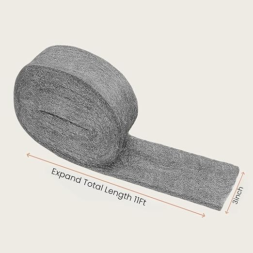 Steel Wool, 3'' x 11Ft, Grade #0000 - #4 - Mice Control & Surface Cleaning, Coarse Grade 2 for Scratch Removal & Paint Prep, Household & Kitchen Use