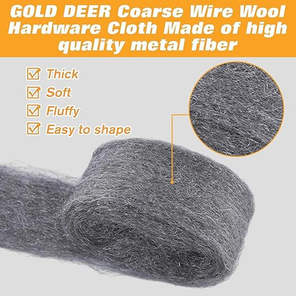 2 Packs Steel Wool Mice Control 2.75" x9.84Ft Gap Fill Fabric Hole Filler with Gloves & Scissors Wall Cracks Gap Blocker Protect Against Animals in Holes, Pipeline, Vents for House, Garage