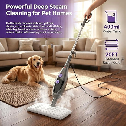 Steam Mop,12 in 1 Steam Cleaner for Home,15s Fast Heat-Up Steam Mops for Floor Cleaning with 180° Adjustable Mop Head,Detachable Handheld Steamer for Hardwood,Tile,Carpet, Clothes,Windows & Furniture
