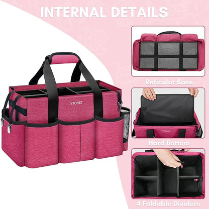 Ytonet Wearable Cleaning Caddy Organizer with Handle & Shoulder Straps, Large Cleaning Tote for Housekeepers, Kitchen Supplies Organizer with Dividers, Under Sink & Car Detailing Bag, Red