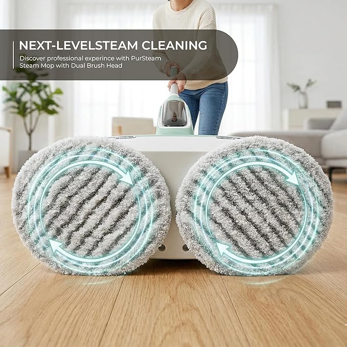 Steam Mop, All-in-One Steam and Scrub Hard Floor Cleaner with LED Headlights, 450ml Tank, 4 Soft Pads, Dual Power, Swivel Steering for Hardwood, Tile and Laminate