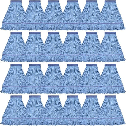 Matthew Cleaning Heavy Duty Mop Head Commercial Grade Replacement for General and Floor Cleaning, Wet Industrial Blue Cotton Looped End String Head Refills (Case of 24) Blue