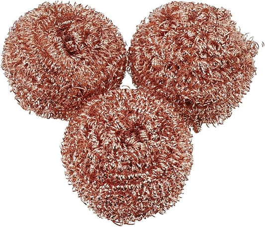 3 Pack Copper-Plated Wire Scourer Balls for Kitchen Cleaning, Metal Scrubbers for Pots, Pans, Grill, and Tough Stain Removal
