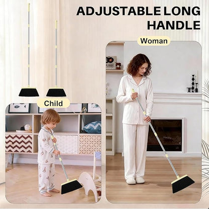 BSKLIN Broom and Dustpan Set House Brooms for Sweeping Indoor Collapsible Broom and Dust Pan Combo for Home Office Kitchen Lobby Floor Pet Hair (Small-Yellow)