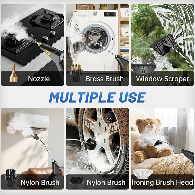 Pressurized Handheld Steam Cleaner, Portable Steamer for Cleaning with 1.2L Large Tank, 15s Fast Heat-Up, 6-Level Adjustable, Powerful Steam Cleaner for Home, Car, Kitchen, Tile, Grout
