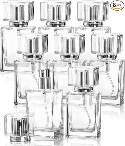 Foraineam 8 Pieces 30ml / 1 oz. Fine Mist Perfume Spray Bottles, Clear Glass Cosmetic Atomizer Bottle, Refillable Travel Perfume Bottles Empty Fragrance Essential Oil Container with Spray Applicator