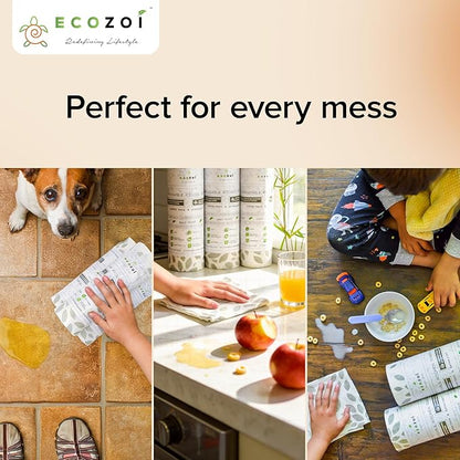 Ecozoi Bamboo Rayon Reusable Towels - 4 Pack | Equivalent to 80 Regular Rolls | 70% Rayon from Bamboo and 30% Cotton Kitchen Paper Rolls | 50 Times More Usage than Regular Paper Rolls