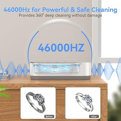 KUNPHY Jewelry Cleaner, 46KHZ, 12OZ Capacity, Ultrasonic Jewelry Cleaner with 50ml Solution, One-Touch Operation, Professional Ultrasonic Cleaner Idea for Silver, Gold Jewelry, Glasses, Rings, Diamond