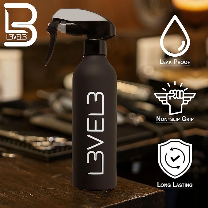 L3 Level 3 Rubberized Spray Bottle - Precise Action Mist Bottle for Effortless Hair Styling - Rubber Grip for Total Control