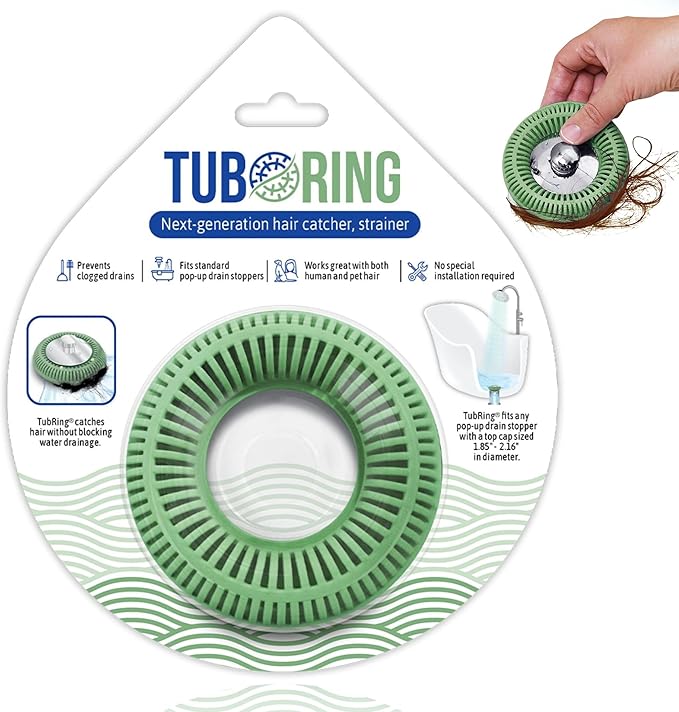 Hair Catcher for Shower Drain & Bathtub – TubRing Pop-Up Drain Protector & Strainer, Reusable Silicone Stopper for Bathroom Clog Prevention, Fits 1.85"–2.16" Drains | Sage Green