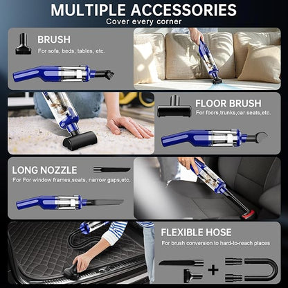 dormzie Handheld Vacuum Cordless, 16000Pa Powerful Suction, Lightweight at 1.3 lbs, Rechargeable Car Vacuum Cleaners for Home Office Car Pets with Brushless Motor, Multiple Accessories