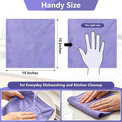 Kitchen Dish Cloths, 12 Pack, 10 x 10 Inches, Coral Velvet Kitchen Towels, Soft Lint Free Reusable Dish Cloths for Dishes, Tables and Household Cleaning, Purple